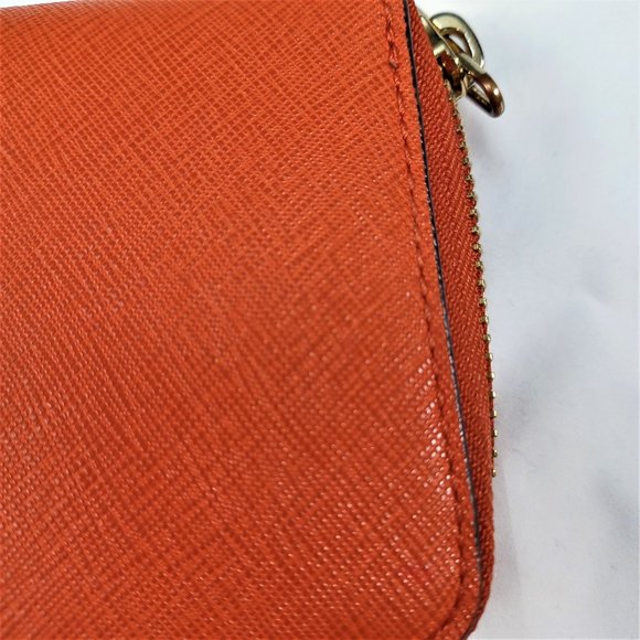 Michael Kors Saffiano Leather Zip-Around Orange Wallet - Picture 7 of 8